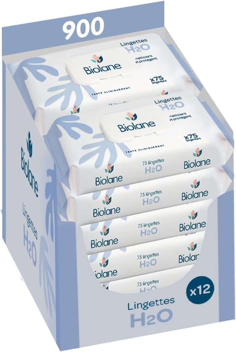 BIOLANE - Chusteczki nawilżane dla niemowląt z wodą - 225 chusteczek - 3 x 75 sztuk - Delikatne i skuteczne czyszczenie - Od urodzenia - Francuska jakość