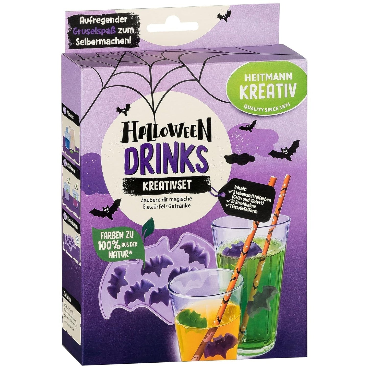 HEITMANN KREATIV - Kreatywny zestaw owocowych gum do żucia na Halloween - Roślinne barwniki w proszku - Różowy - DIY Owocowe gumy do żucia w kształcie ducha o smaku malinowym
