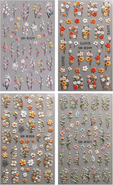 JMEOWIO 3D Nagelsticker Blumen Nail Art Naklejka Selbstklebend Nagelaufkleber 5D Stereoskopisch Herbst Blumen Dekoration Nageldesign Zubehör 4 Blatt