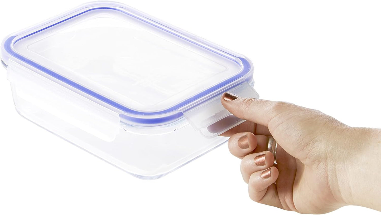 Amazon Basics Szklane pojemniki na żywność z pokrywkami, 20 sztuk (10 pojemników + 10 pokrywek) Bez BPA, Przezroczyste, niebieskie pudełka do przechowywania żywności Naty Shop