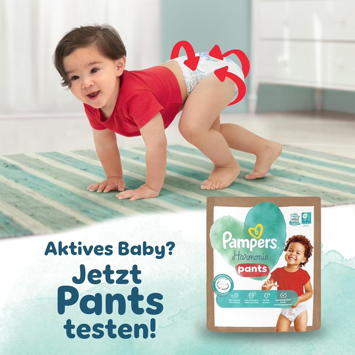 Pieluchy Pampers Harmony Rozmiar 4, 174 pieluszki, 9kg-14kg, Delikatna ochrona skóry ze 100% ochroną Pampers