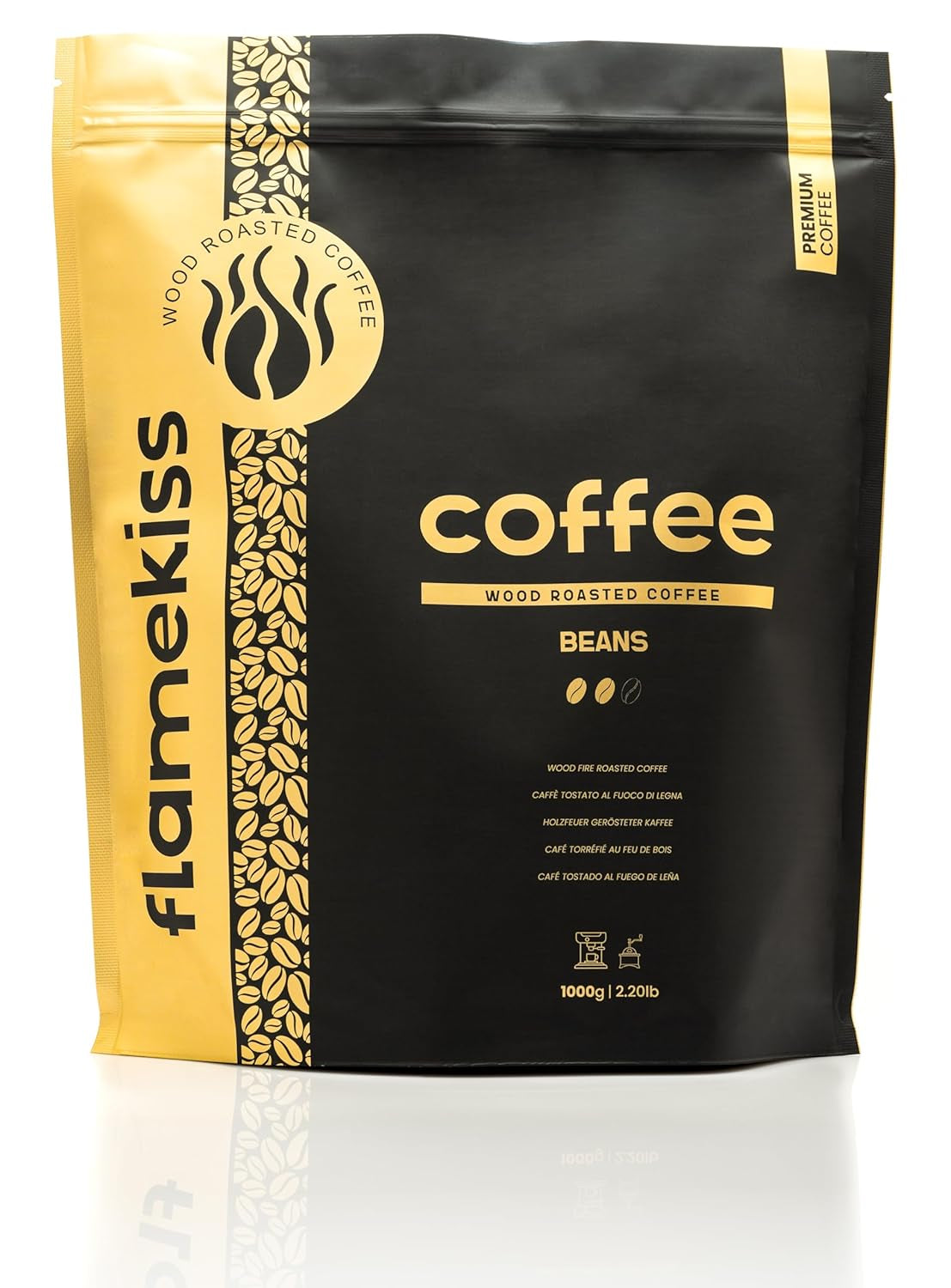 Kawa ziarnista 1kg – Wysokiej jakości ziarna espresso Arabiki i Robusty, ręcznie prażone na ognisku opalanym drewnem, aby zapewnić bogatą i aromatyczną kawę pełnoziarnistą