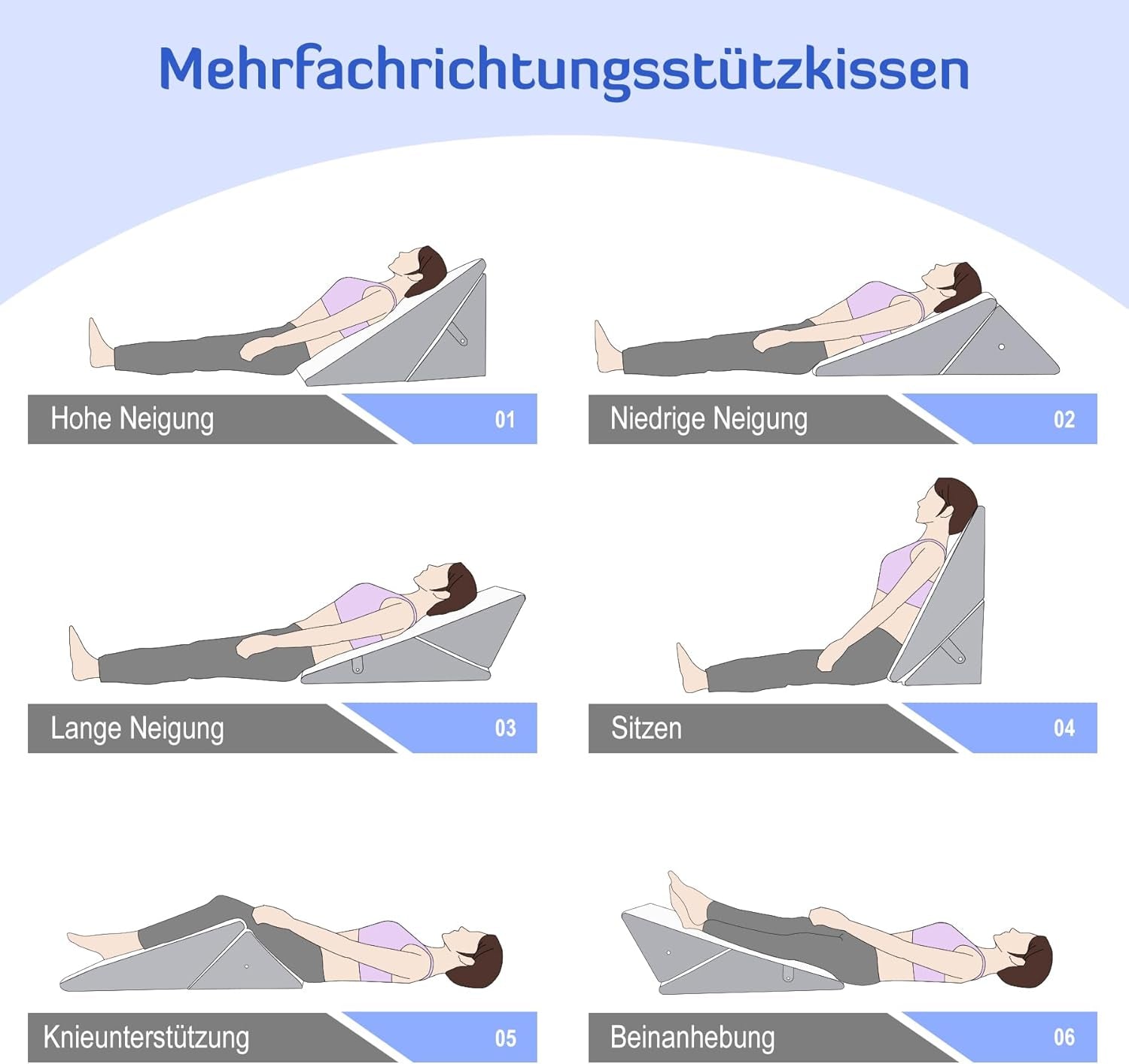 DZIECI Regulowana poduszka klinowa, poduszka do czytania z pianki o dużej gęstości do łóżka i sofy, ergonomiczna poduszka klinowa do łóżka na bezdech senny z refluksem sennym, poduszka na nogi/poduszka pod plecy do zabawy i czytania (biało-szara)
