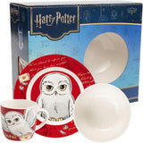 3-częściowy zestaw zastawy stołowej Harry Potter w kolorze czerwonym, porcelanowy zestaw śniadaniowy z talerzem Ø 19 cm, kubkiem 220 ml i miską 330 ml, kompletem zastawy stołowej