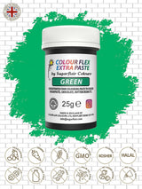 Sugarflair Colourflex Extra Paste Verde barwnik spożywczy - Jadalny barwnik spożywczy do śmietany, czekolady, pasty cukrowej, lukru, kremówki, mieszanek do ciast, ciast i nie tylko - 25g