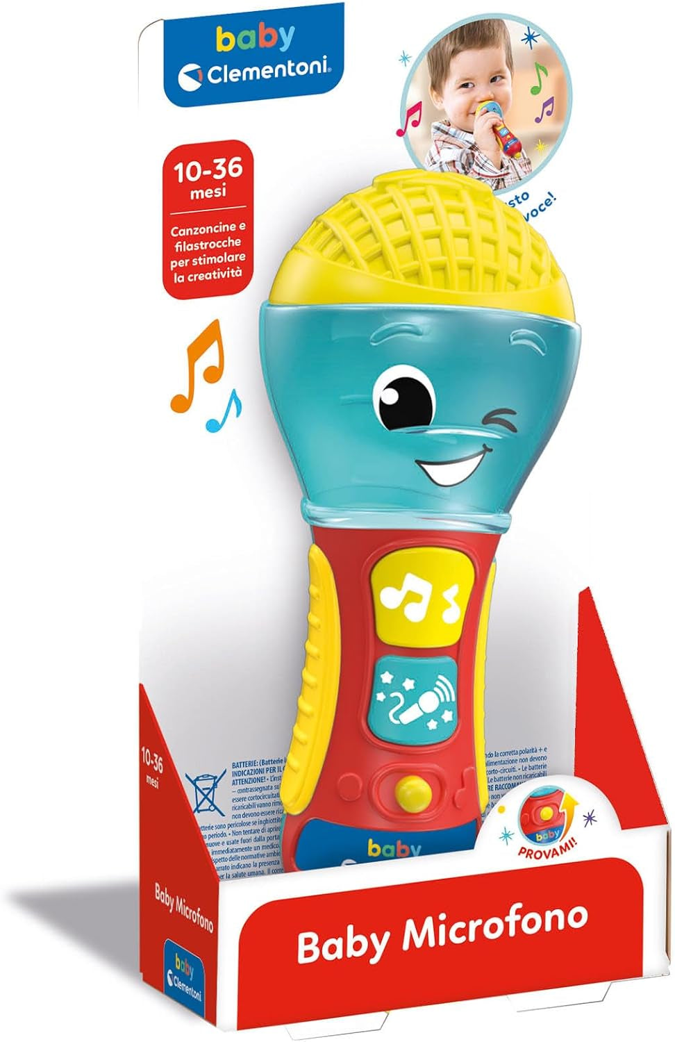 Clementoni - Mikrofon dziecięcy, Elektroniczna gra muzyczna dla najmłodszych dzieci, Zabawka 10-36 miesięcy, Centrum aktywności ze światłem i dźwiękiem, 17931 Baby Toys Naty Shop