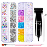 Makartt Żel samoprzylepny Rhinestone - 15 ml Zestaw klejów do paznokci UV z różowymi zawieszkami do paznokci Serce Koło Biżuteria do paznokci i akcesoria do projektowania paznokci do domowego manicure Prezent na Walentynki
