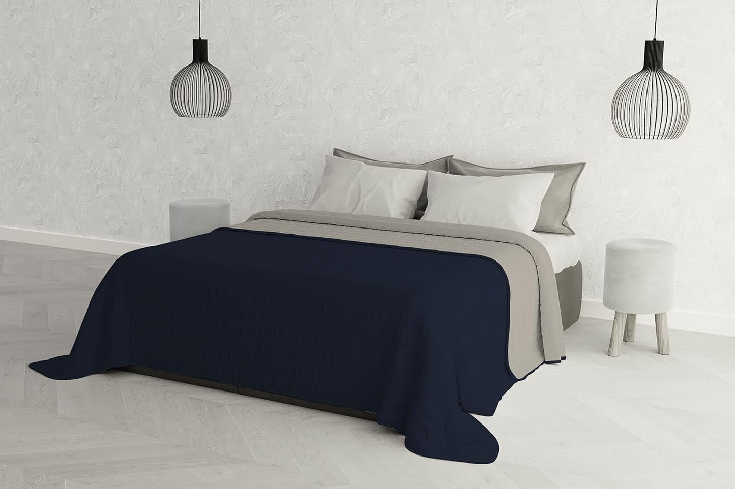 Włoska pościel Estivo łóżko pojedyncze, pościel, Aqua, 170 X 270 Cm Kołdry i kołdry Naty Shop Grigio Chiaro/Blu Scuro 260 X 270 Cm