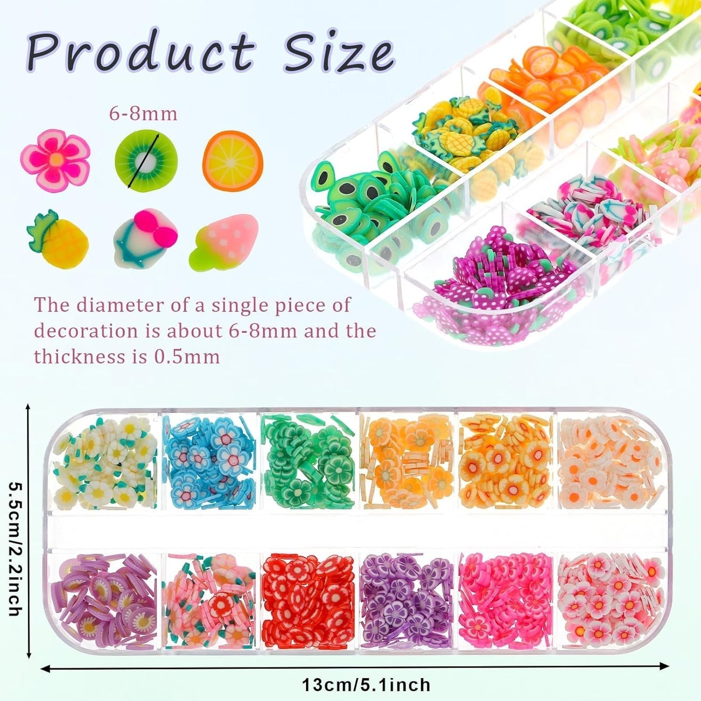1000 Stk Nagel Obst Scheiben, Nagelkunst Fruchtscheiben Charms Śliczne Obst-Blumen Charms Mieszany zestaw Mini 3D Obstscheibe Nail Art Zum Nagelkunst Handy Deko DIY Schleimbasteln Ozdoba Scrapbooking