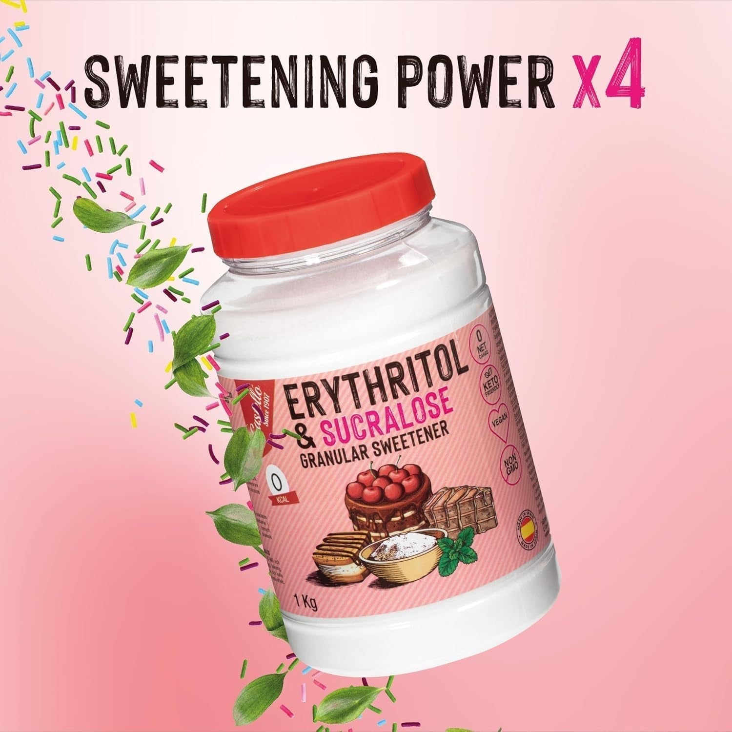 Erytrytol + Sukraloza 1:4 Süßstoff | 1G = 4G Zucker | 0 Netto-Kohlenhydrat - 0 Kalorien - 0 Glykämischer Index - Keto - Kein GVO - Castello od 1907 - 1 Kg Słodziki Naty Shop