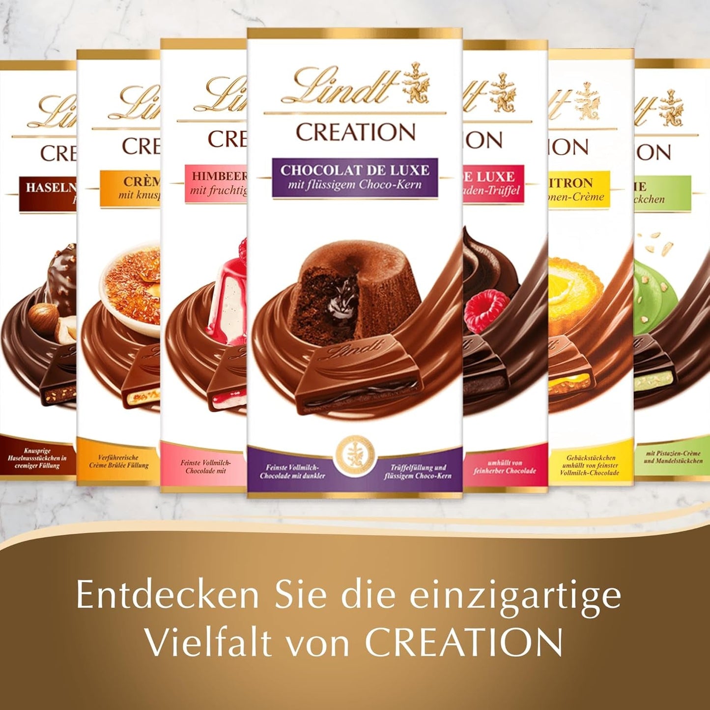 Batonik Crème Brûlée Lindt Czekolada Kreacja | Nadzienie Crème Brûlée z chrupiącym karmelem, oblane najlepszą mleczną czekoladą | Tabliczka czekolady | Prezent czekoladowy, 150g