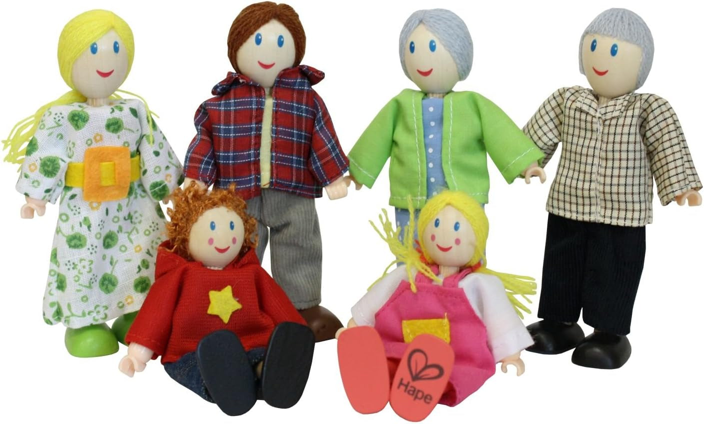 Hape E3401 Domek Four Seasons, umeblowany i E3500 - Rodzina lalek, jasna skóra