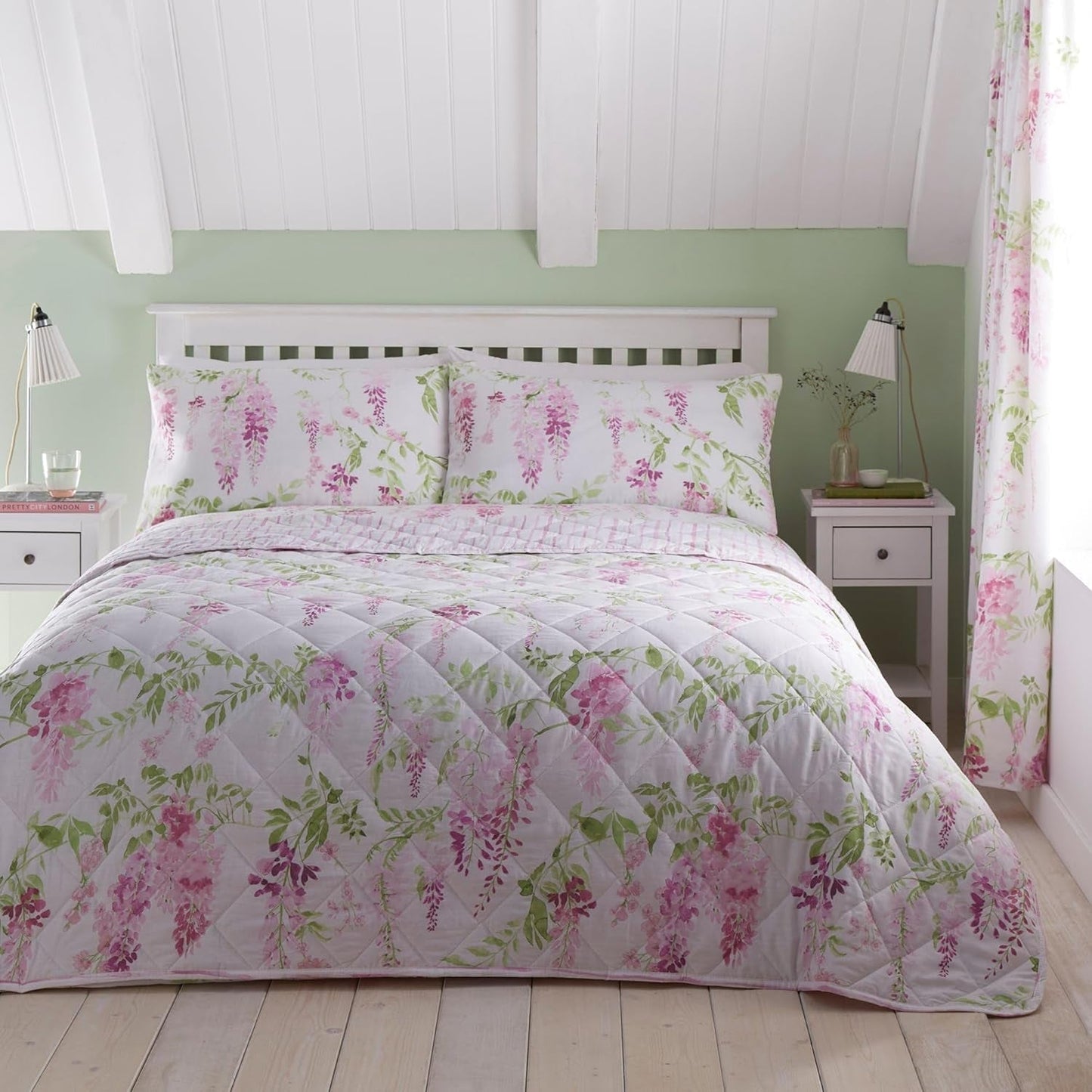 Dreams & Drapes Design - Wisteria - Pikowana narzuta na łóżko - 200 cm x 230 cm w kolorze różowym Łóżka i narzuty MARZENIA I ZASŁONY Róża 200 cm x 230 cm