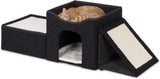 Relaxdays Katzenhöhle, składany, 3 Liegeplätze, Katzenhaus mit Kratzfläche, HBT: 36,5x112x41 cm, Katzenversteck, schwarz