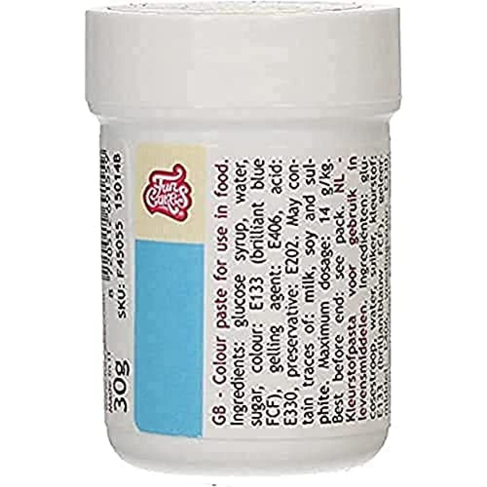 Skoncentrowany barwnik spożywczy Funcakes Paste Color Blue Sky; do ciasta, kremu, fondantu, marcepanu, ciasta, pasty modelarskiej i pasty kwiatowej. Halal i koszerne. 30 gr
