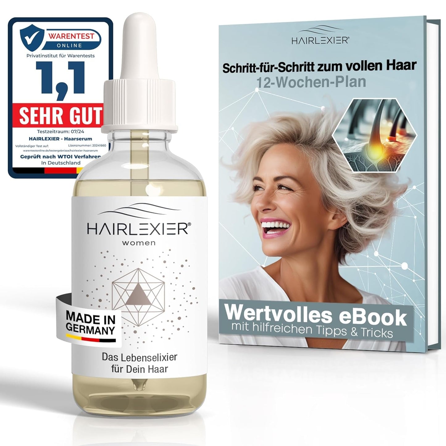 Hairlexier Hair Growth Remedy dla kobiet - Olejek do włosów rozmarynowy, Olejek rycynowy Olejek do włosów, Olejek lawendowy, Naturalne serum do włosów przeciw rozproszonemu wypadaniu włosów, Wspomaga wzrost włosów, Wegańskie i organiczne + Zeszyt ćwiczeń Pielęgnacja włosów Naty Shop dla kobiet