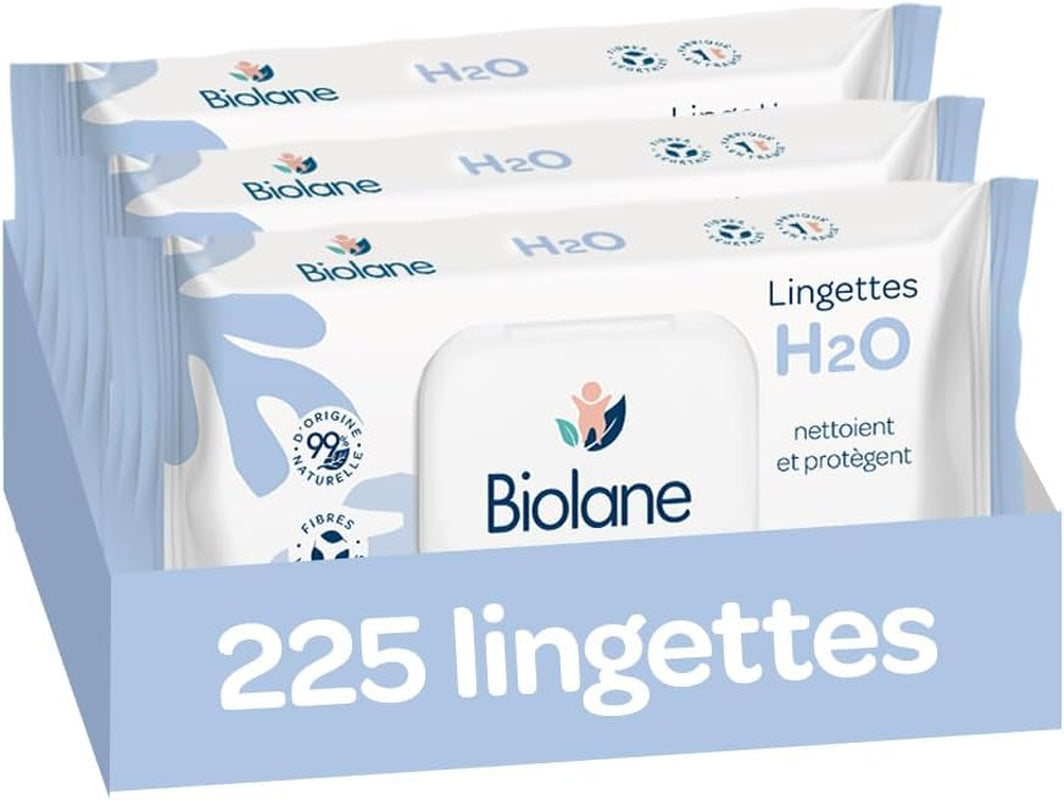 BIOLANE - Chusteczki nawilżane dla niemowląt z wodą - 225 chusteczek - 3 x 75 sztuk - Delikatne i skuteczne czyszczenie - Od urodzenia - Francuska jakość
