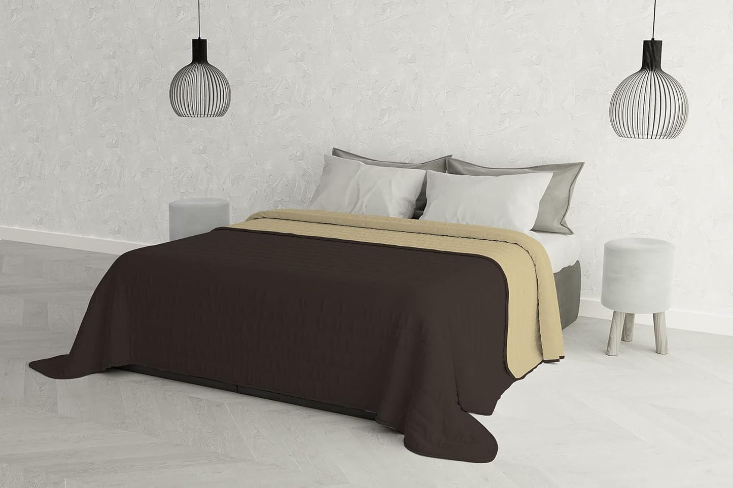 Elegancki koc na podwójne łóżko 260 X 270 cm Granatowy/Jabłkowy Zielony Łóżka i koce Besuche den Italian Bed Linen-Store Marrone/panna