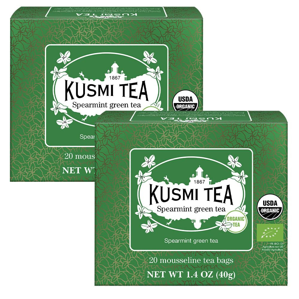 Herbata Kusmi - Opakowanie 2 sztuk - Zielona herbata jaśminowa - Organiczna mieszanka zielonej herbaty jaśminowej - 100% organicznej zielonej herbaty - Można spożywać na gorąco lub na zimno - 2X20 torebek herbaty