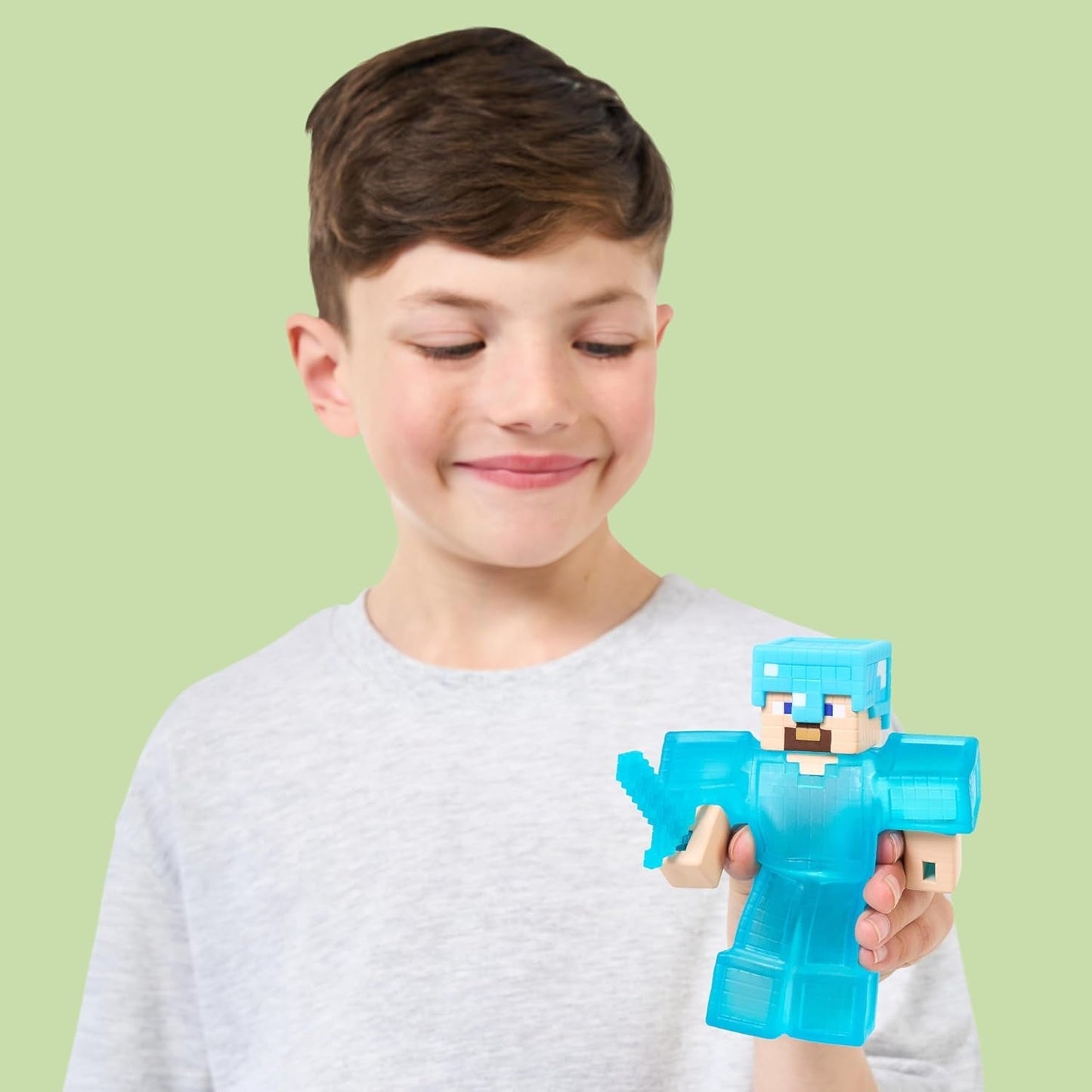 Heroes of Goo Jit Zu – rozszerzalna figurka Minecrafta – Steve z diamentową zbroją i mieczem, super rozciągliwy wypełniacz Goo z ukrytym diamentowym elementem wewnątrz, powiększa się do 3x rozmiaru Figurki Naty Shop