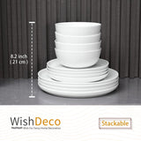 12-częściowy zestaw obiadowy, porcelanowy zestaw obiadowy dla 4 osób, biały zestaw obiadowy z talerzami, talerzami deserowymi i miseczkami na płatki zbożowe
