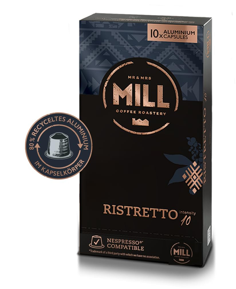 Kaffeekapseln Ristretto, 100 Kapseln für Kapselmaschinen (10x10), 80% aluminium pochodzącego z recyklingu w Kapselkörper