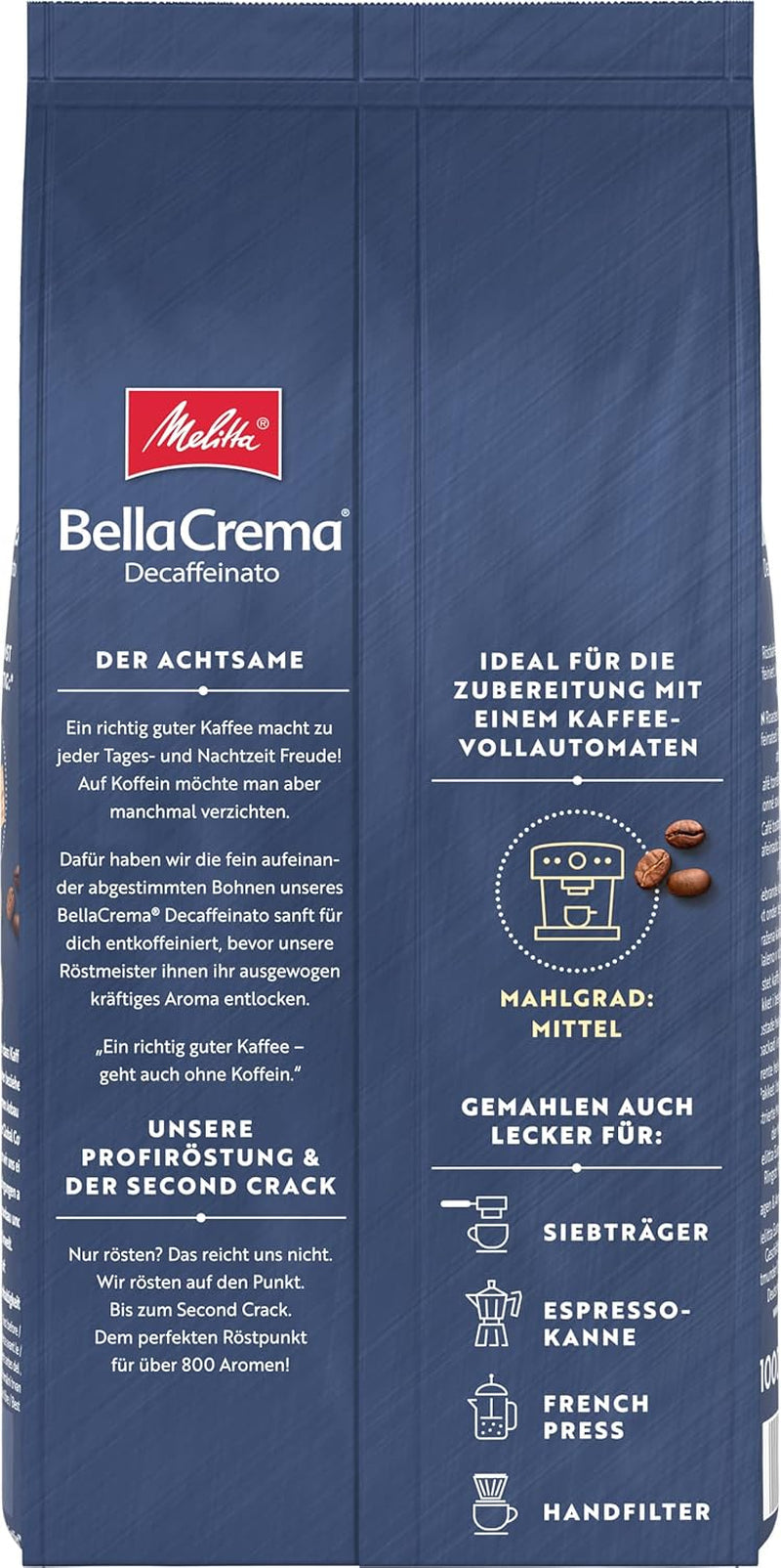 Kawa ziarnista Melitta BellaCrema La Crema 1kg i kawa ziarnista BellaCrema Decaffeinato bezkofeinowa 1kg