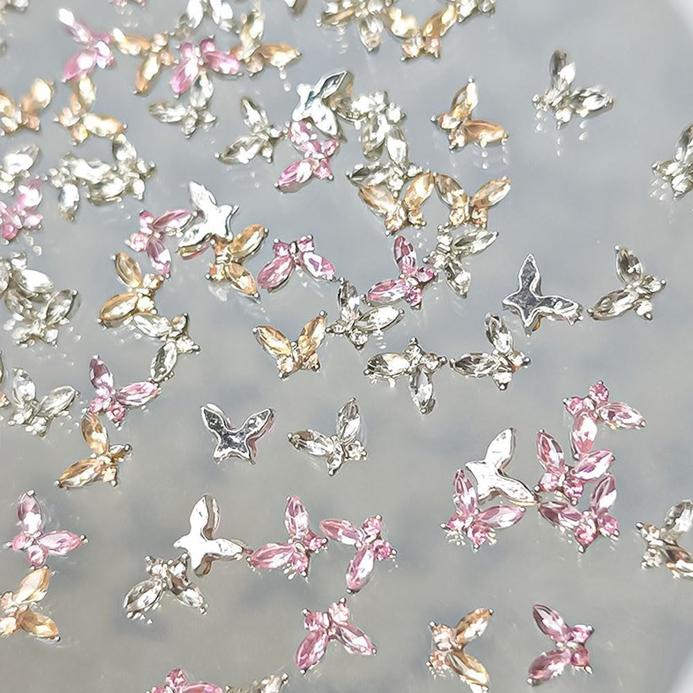 Mini motyl cyrkon breloczki do paznokci Y2K biały szampański różowy Rhinestone kryształowy breloczek motylkowy paznokcie 3D motylkowy wzór paznokci breloczki motylkowe paznokcie dekoracje zdobienie paznokci breloczki akcesoria do paznokci