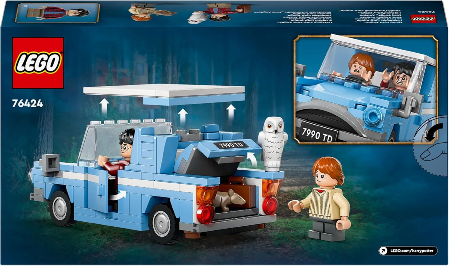LEGO Harry Potter Latający Ford Anglia Zabawkowy samochód do zbudowania dla dzieci Prezent dla chłopców, dziewcząt i wszystkich fanów od 7. roku życia Zestaw z 2 minifigurkami, w tym Ronem Weasleyem do odgrywania ról 76424 Zestawy do budowania Besuche den LEGO-Store