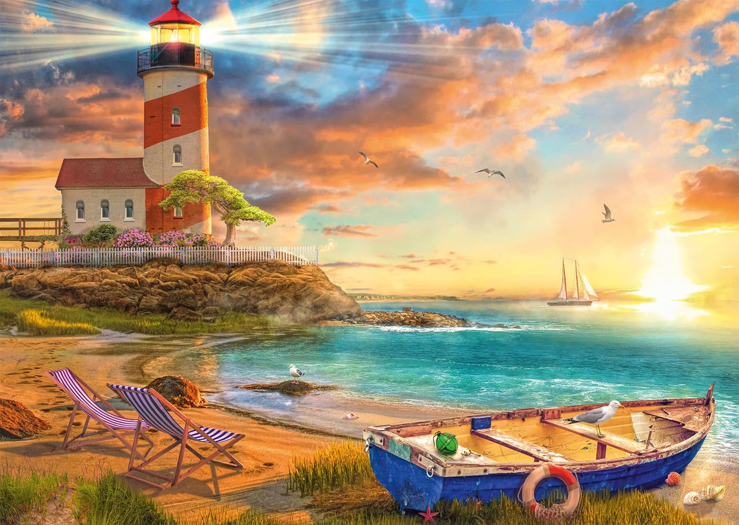 Schmidt Spiele 59765 Zachód słońca w zatoce latarni morskiej, układanka 1000 elementów, kolorowe Puzzle Naty Shop