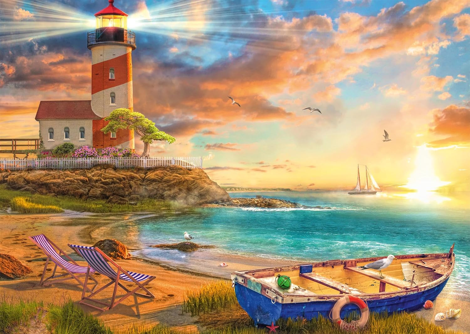 Schmidt Spiele 59765 Zachód słońca w zatoce latarni morskiej, układanka 1000 elementów, kolorowe Puzzle Naty Shop
