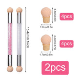 2 Stück Nail Art Rendering-Werkzeuge Doppelter Kopf, Gąbkowy aplikator z pędzelkiem Inkl 8 Ersatzköpfe, Nail Art Schwamm Und Tupfpinsel(Weiß, Rosa)
