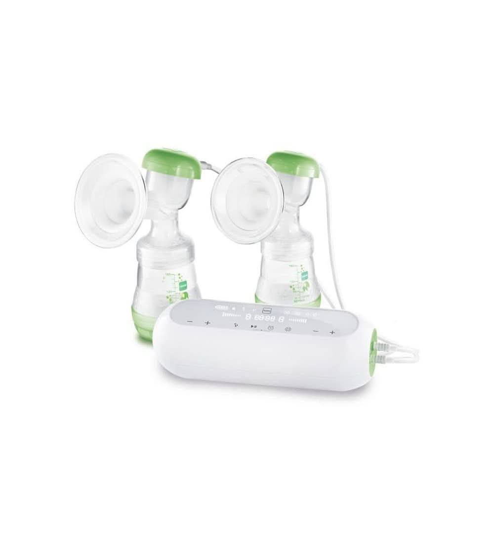 MAM - Elektrische Doppel-Milchpumpe – 2-In-1-Milchpumpe Mit 9 Intensitätsstufen Und 3 Stunden Akkulaufzeit – 2 Easy Start Anti-Colic Flaschen i 2 Vorratsdosen Inklusive – Grün Akcesoria Żywność i karmienie piersią Baby Naty Shop