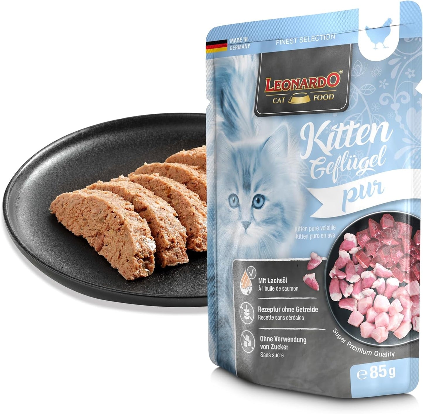 LEONARDO Fresh Pouches [16 x 85 g mokrej karmy dla kotów, bez zbóż] | Kompletna karma mokra w pojedynczych saszetkach