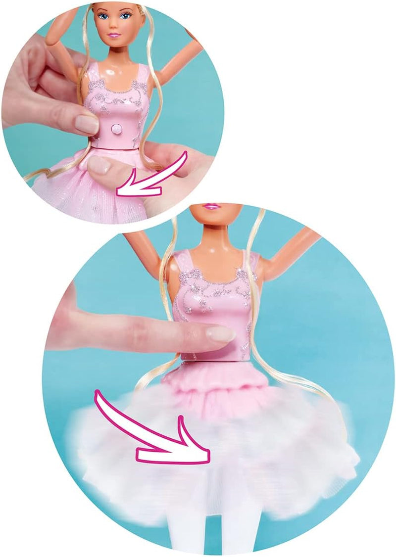 Simba 105733603 - Steffi Love Dancing Ballerina, Steffi jako lalka baletnicy z przyjacielem-zwierzęciem i obrotową spódniczką, lalka do zabawy 29 cm, od 3 lat