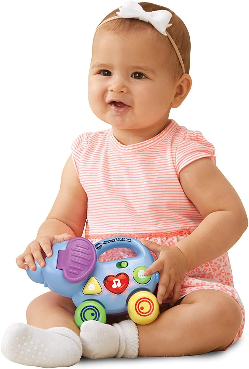 Vtech Baby Little Pushing Elephant - Interaktywna zabawka do pchania i zabawy - Z piosenkami, melodiami, zdaniami i dźwiękami - Dla dzieci w wieku 6-36 miesięcy Baby Toys Naty Shop