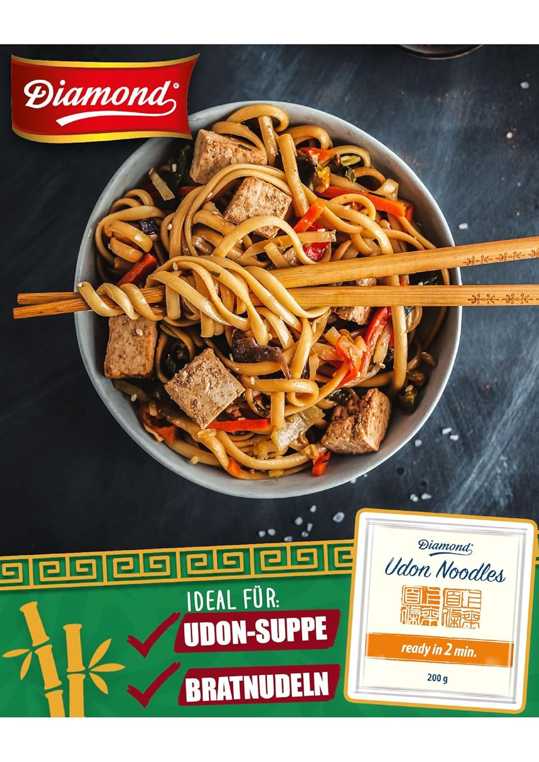 Makaron udon DIAMOND, szybkie i proste przygotowanie, wegetariańskie, wegańskie - 1 x 200 g