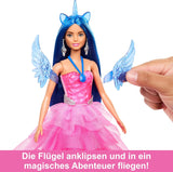 Barbie Ukryta Magia - lalka jednorożec, różowa sukienka z szafirowymi detalami, opaska jednorożca, odpinane szafirowe skrzydła i ogon, od 3 lat, HRR16