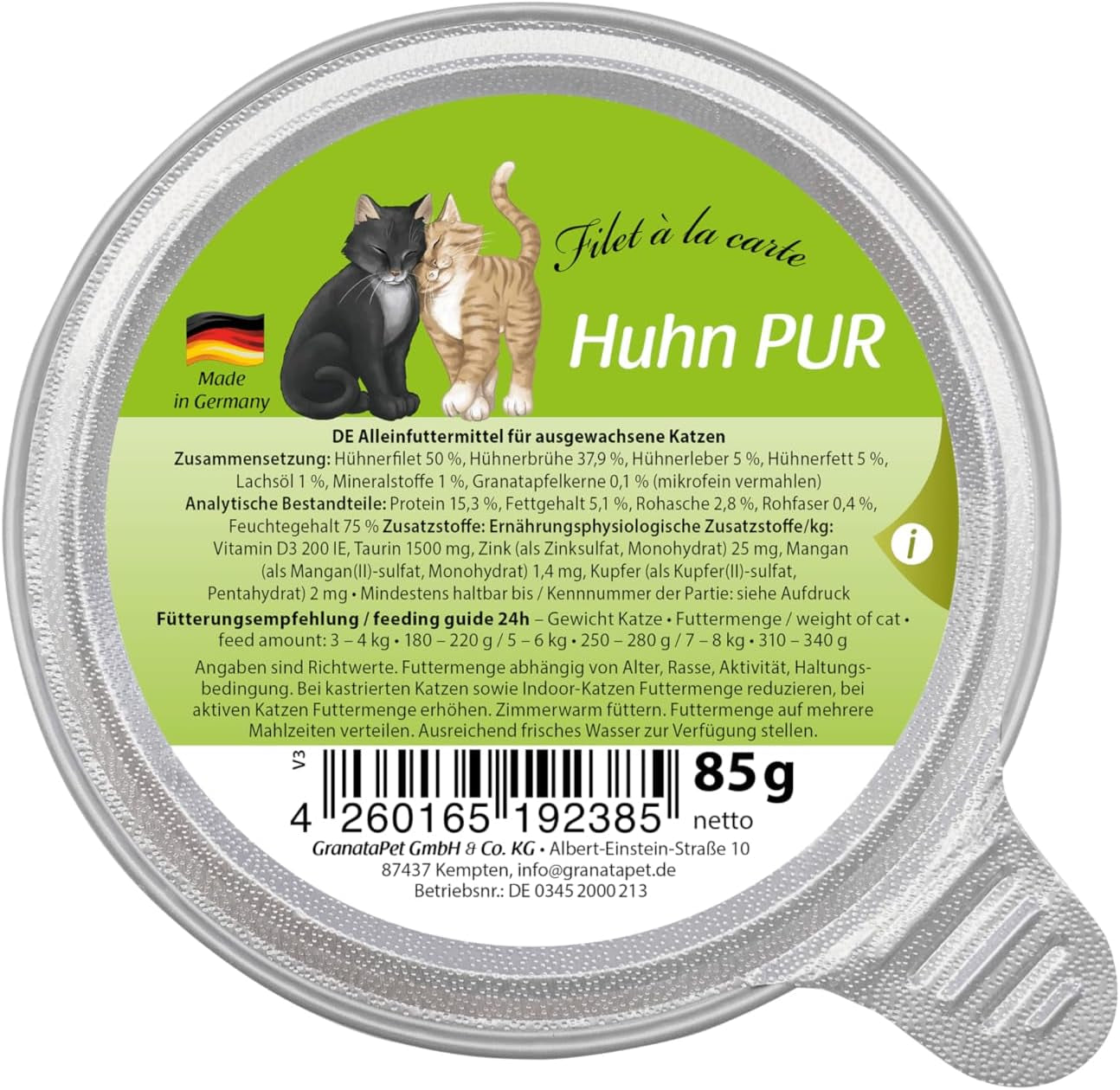GranataPet Filet à la carte Kurczak PURE, mokra karma dla kotów, bezzbożowe kawałki filetów, karma dla kotów bez dodatku cukru, o wysokiej zawartości mięsa, 6 x 85 g