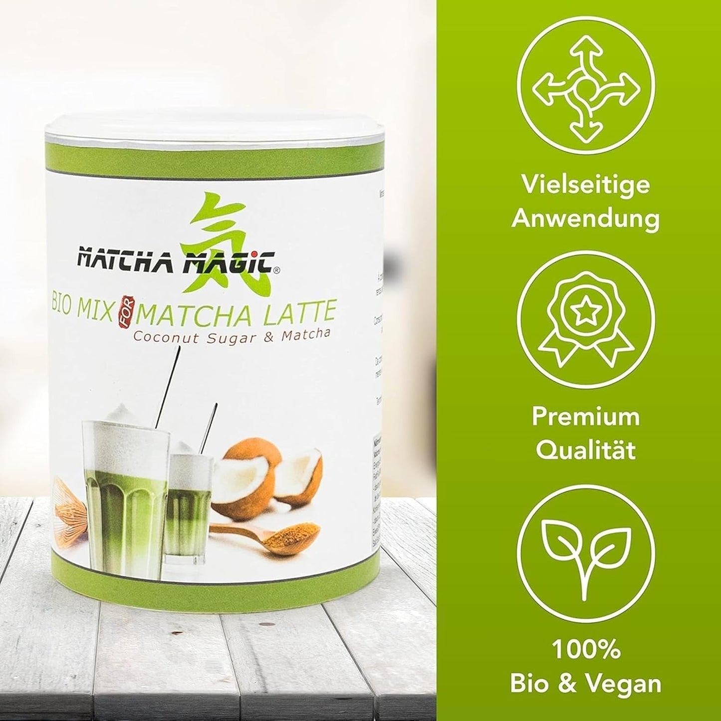 Matchamagic - Organiczna matcha latte w proszku z Japonii z cukrem z kwiatów kokosa do pysznej herbaty