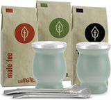 Zestaw do herbaty Mate Bio ● 3 zestawy Mate + 2 filiżanki Mate ze stali nierdzewnej o podwójnych ściankach + 2 Bombille + Instrukcja parzenia (czarna)