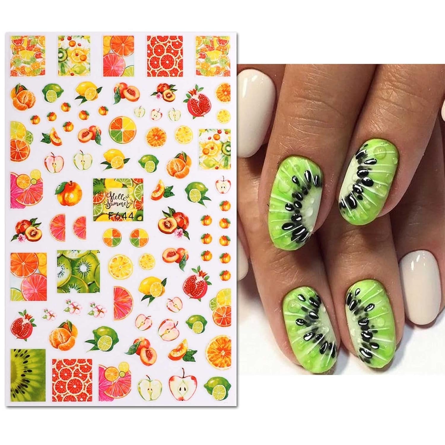JMEOWIO Nagelsticker Sommer Frucht 9 Blatt Nail Art Naklejka Selbstklebend Nagelaufkleber Zitronen Dekoration Nageldesign Zubehör