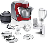 Robot kuchenny Bosch Seria 4 MUM5X720, zintegrowana waga, miska ze stali nierdzewnej 3,9 l, mikser 1,25 l, 1000 W Akcesoria Żywność i karmienie piersią Baby Naty Shop Single Ciemnoczerwony / srebrny 2 akcesoria