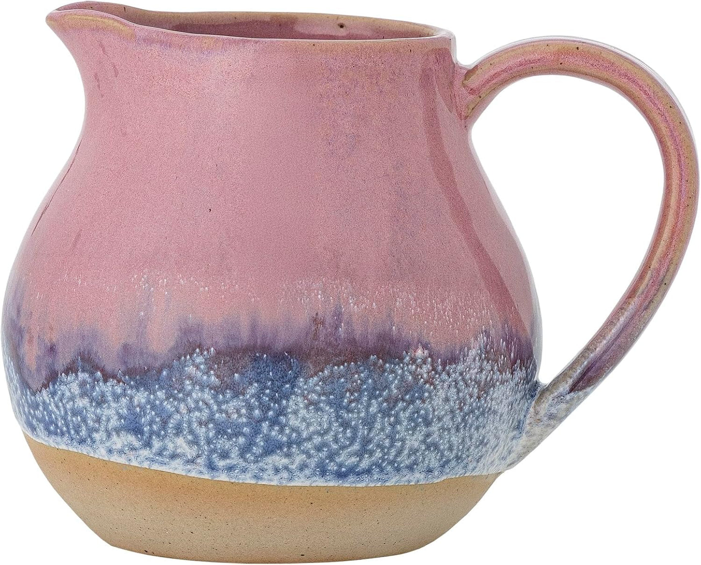 Kubek do mleka kamionkowy Bloomingville Paula - ozdobny wzór, idealny na stół śniadaniowy, o naturalnej fakturze, 435 ml (Różowy)