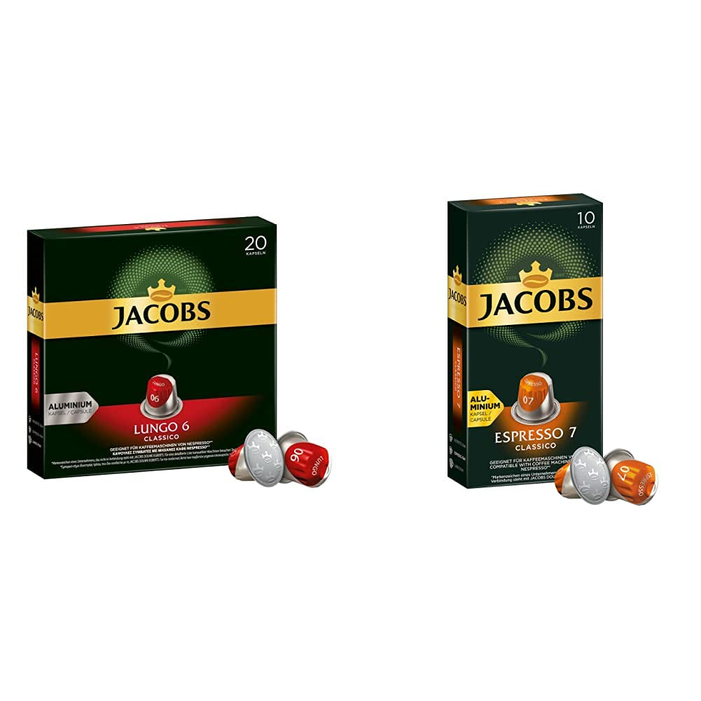 Kaffeekapseln Lungo Classico, Intensität 6 von 12, 20 kompatybilna z Nespresso®* Kapseln, 10 x 20 i Kapseln Espresso Classico, Intensität 7,100 kompatybilna z Nespresso®* Kaffeekapseln, 10x10 Getränke