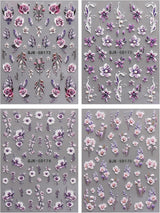 JMEOWIO 3D Nagelsticker Blumen Nail Art Naklejka Selbstklebend Nagelaufkleber 5D Stereoskopisch Frühling Sommer Dekoration Nageldesign Zubehör 4 Blatt