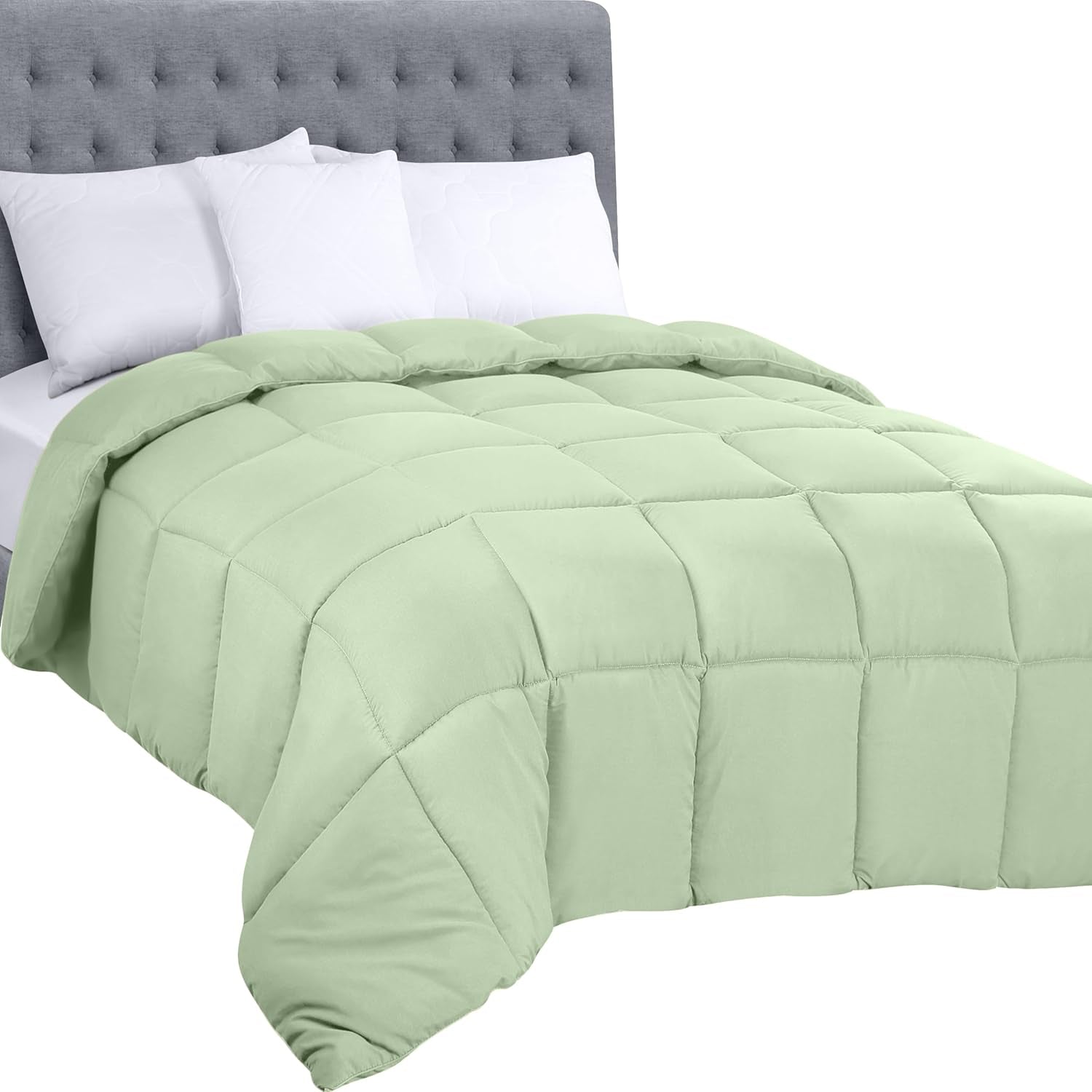 Pościel Utopia Całoroczna kołdra 250 g/m2 Pluszowe, silikonowe wypełnienie z włókna podwójnego Zaszyte w pudełku (podwójne XL jasnoszare) Naty Shop Kołdry i kołdry Queen Sage Gruczoły (1 opakowanie)