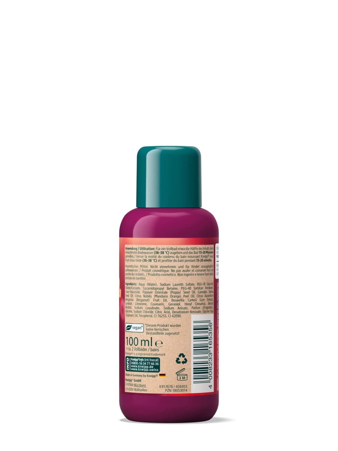 Kneipp Aroma, dodatek do kąpieli z naturalnymi olejkami z czerwonego maku i konopi, zapewniający uczucie miękkiej i gładkiej skóry, 100 ml Prysznic i kąpiel Naty Shop