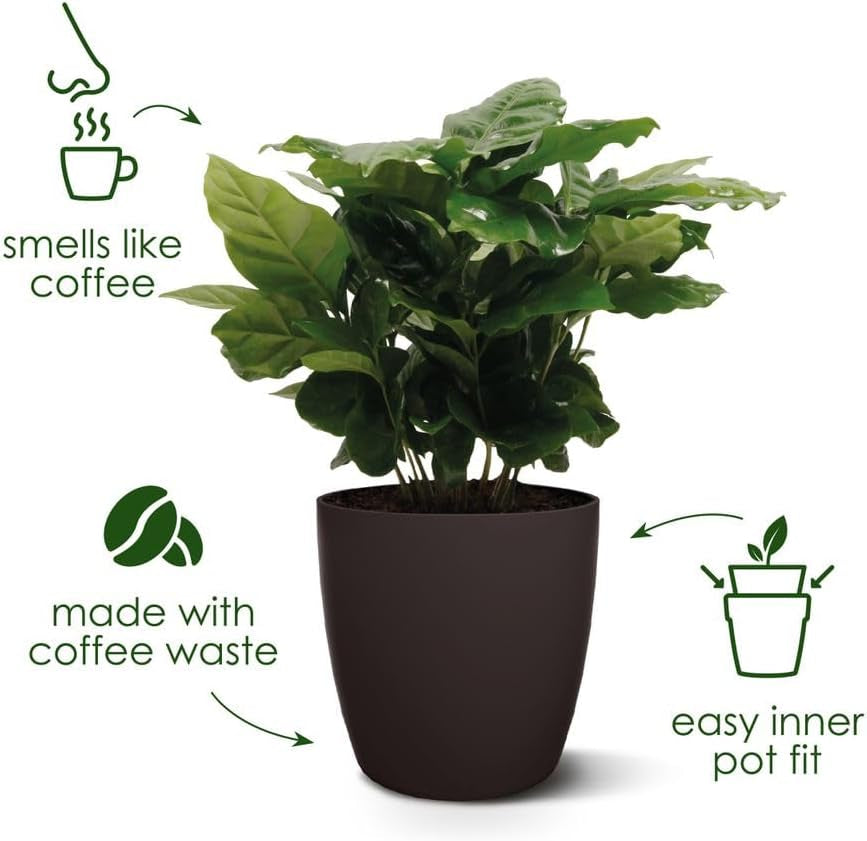 elho The Coffee Collection, okrągły garnek do użytku domowego, 18 cm, wykonany z fusów kawy i plastiku pochodzącego z recyklingu - brązowy/brąz espresso