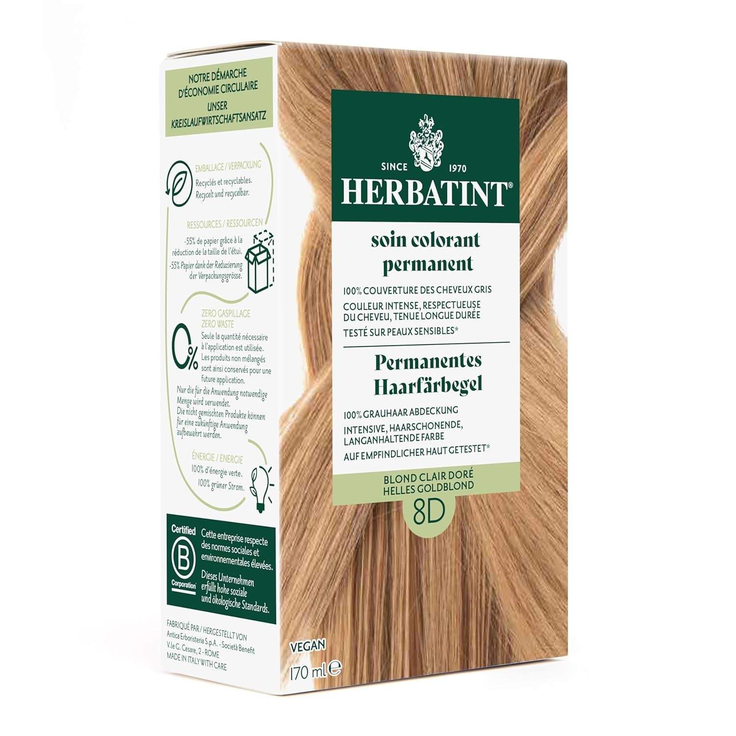 Żel do trwałej farbowania włosów 6N Ciemny Blond - 170ml I Bez amoniaku, 100% krycia siwych włosów Testowałem na skórze wrażliwej, z 8 ekstraktami roślinnymi Naty Shop Farba do włosów 8D Jasny złoty blond
